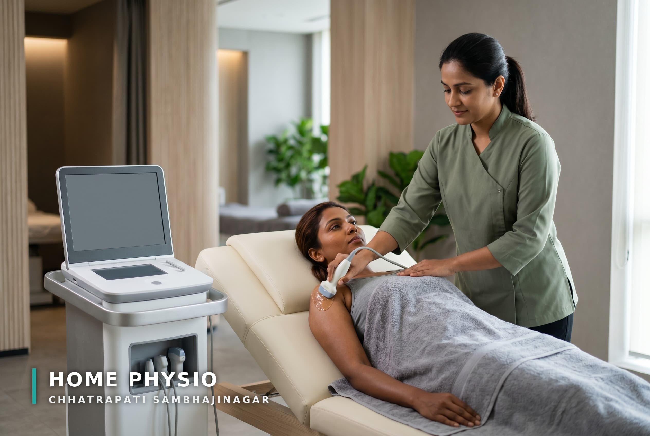 Therapeutic ultrasound machine being applied to a joint