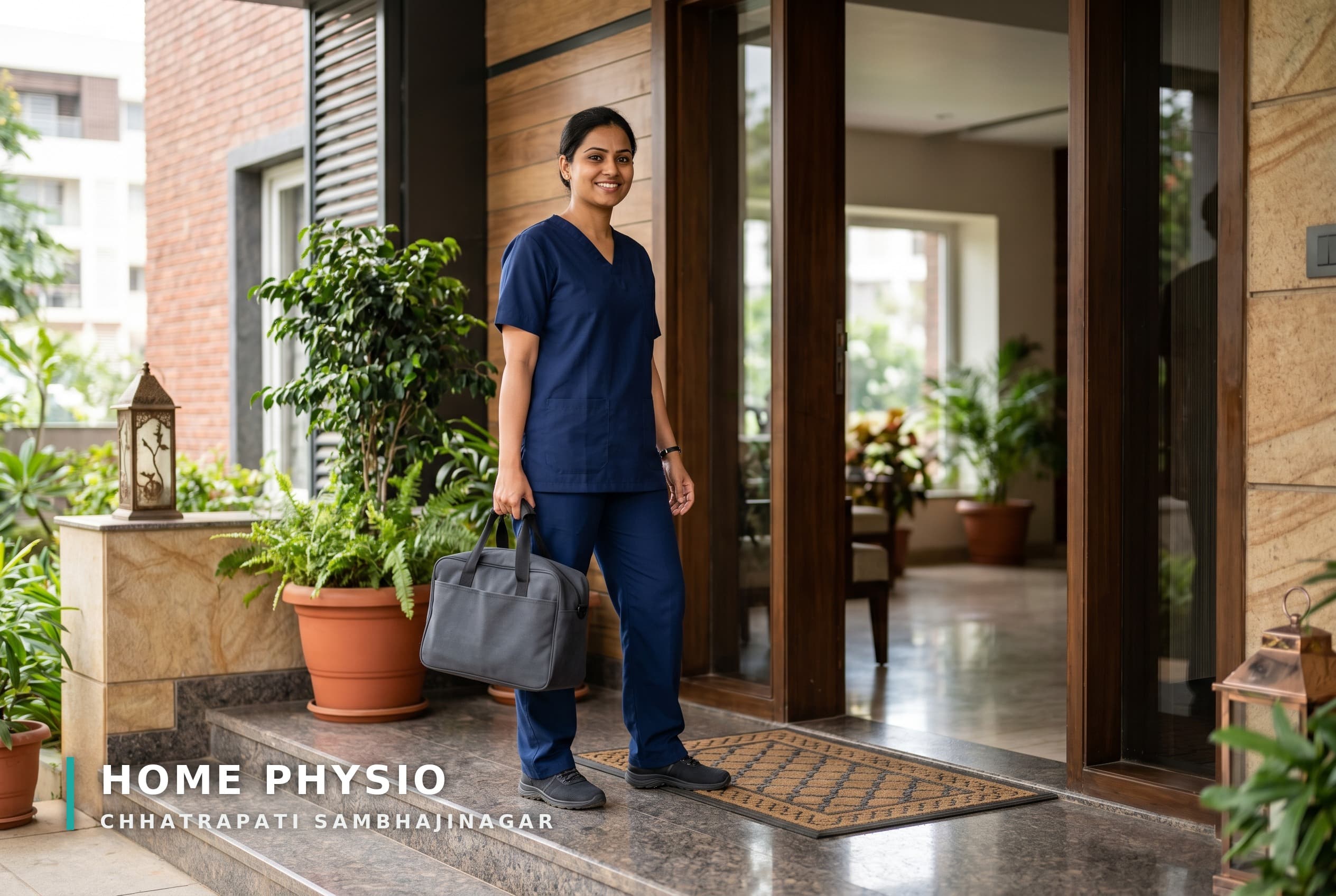 Therapist providing home-visit physiotherapy to a senior patient