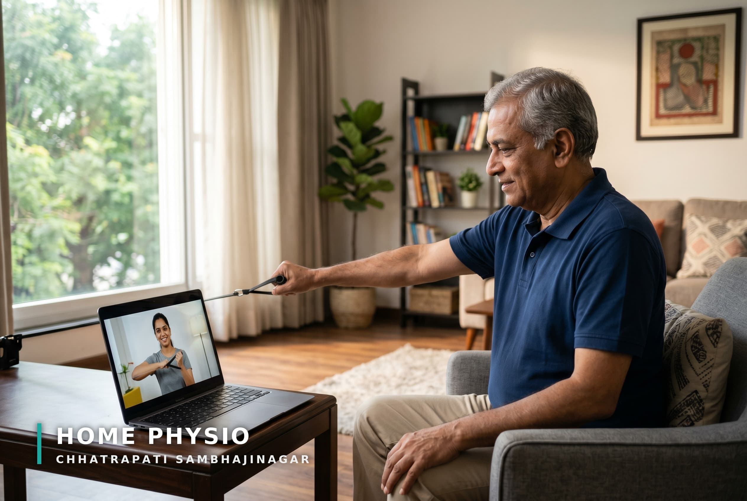 Patient consulting physiotherapist via video call
